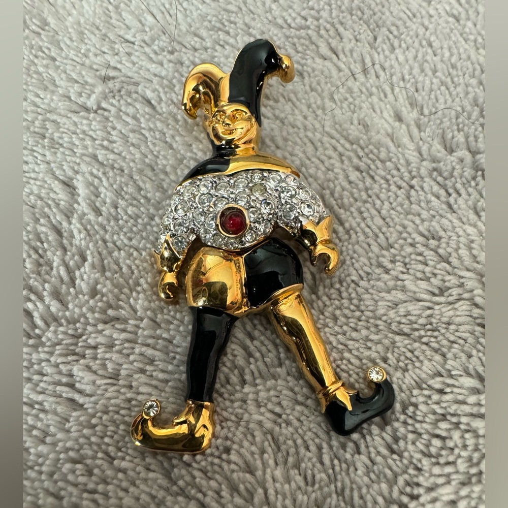 Vintage Rhinestone Jester Brooch